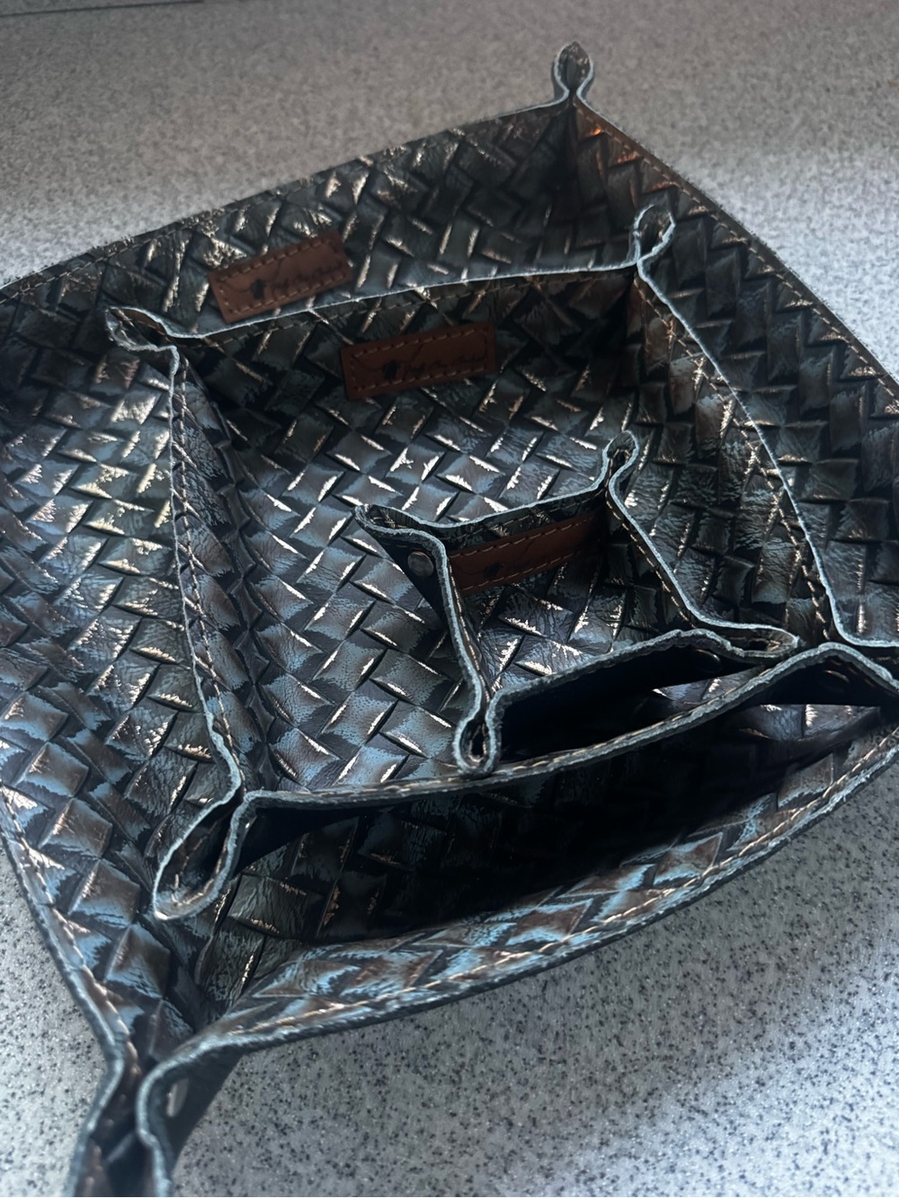 Black Quilted Leather Key & Card Holder Tray